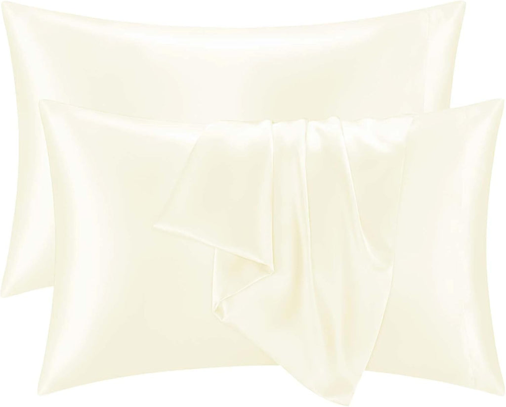QJFabricCO Q&J Fabric Co. 2 Pack Satin Pillowcase Silk Like Pillow Cases 20x36 inch Beige Cooling Pillow Cases with Envelope Closure for Ha…