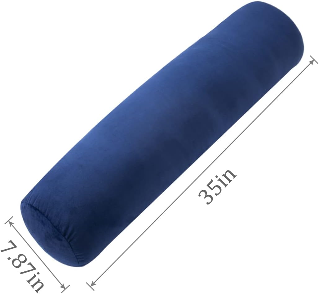 1 MIDDLE ONE Body Pillow for Adults, Bolster Pillow with Removable Velvet Cover, Long Round Cervical Roll Pillow, 35 x 7.87 Inches, Blue