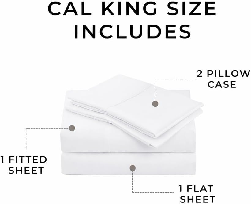 Perupima Peru Pima 285 Thread Count Percale California King Sheet Set - 100% Peruvian Pima Cotton, 4 Piece (Flat, Fitted, 2 Pillowcases) -…