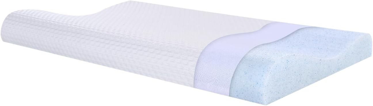 Suqiome SUQ I OME Sleeper-Gel Thin Memory Foam Pillow for Sleeping, Contour Thin & Low Cervical Profile, for Neck Pain, Stomacher, Back…
