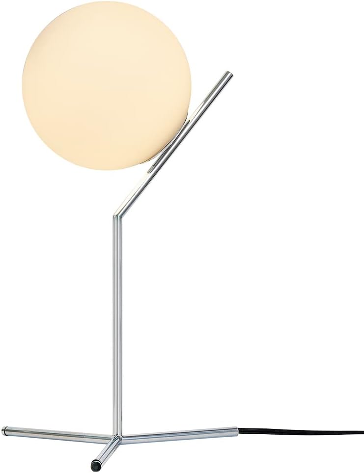 BOKT Modern Chrome Metal Globe Table Lamp Contemporary Milk White Glass Reading Lamp 1-Light E26 Table Standing Lamp Home Decor Glass…