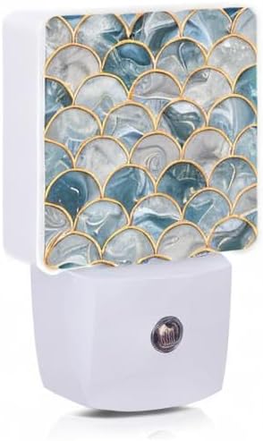 Mermaid Fish Scales Marble Night Light Plug-in LED Nightlights Auto Sensor Night Lamp Dusk-to-Dawn Lamp Home Decor for Nursery Children…