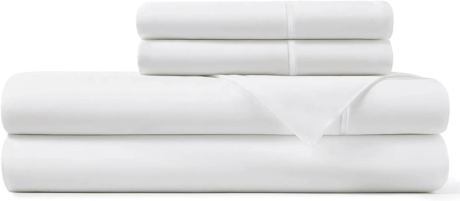 Pizuna 100% Cotton King Sheets Set - Crisp, Breathable Percale Weave Bed Sheets - Fully Elasticized 15" Deep Pocket Cooling Sheet - Long St…