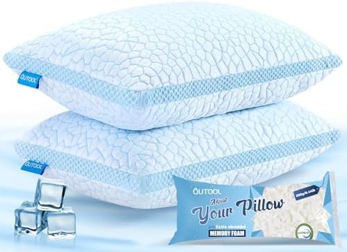 QUTOOL Double Sided Cooling Pillow for Hot Sleepers, Shredded Memory Foam Pillows Standard Size Set of 2, Adjustable Soft & Firm Gel Bed…