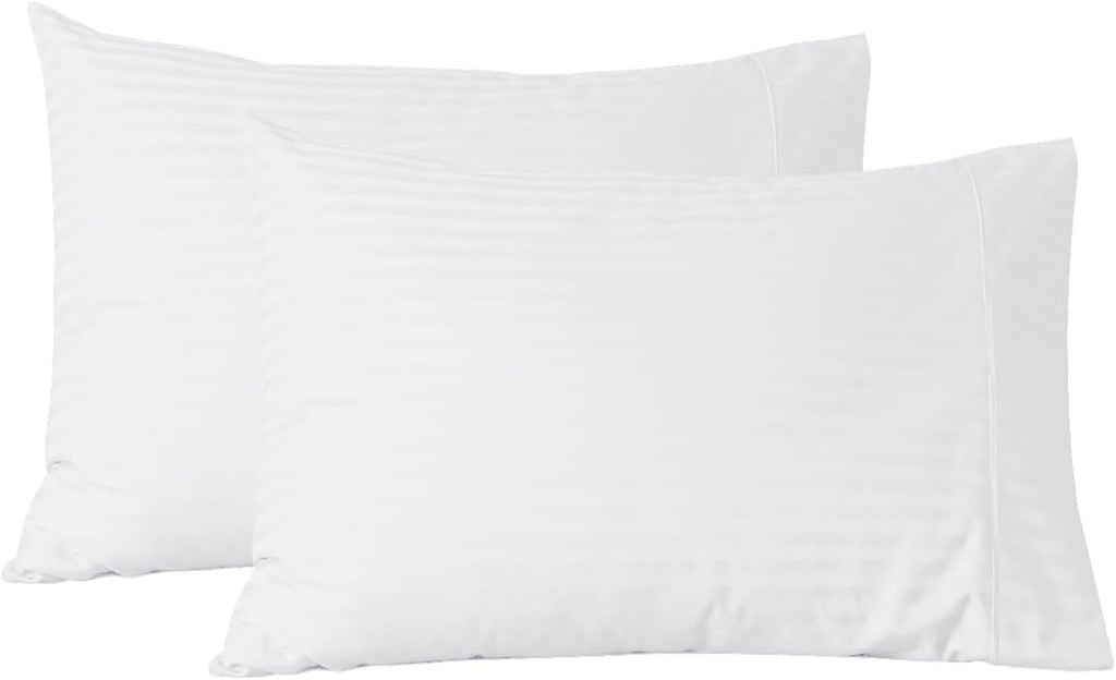 Featherstitchnewyork Feather & Stitch 100% Cotton King Pillow Covers Set of 2, 500TC Envelope Closure Pillowcases, Soft Luxury Damask Strip…