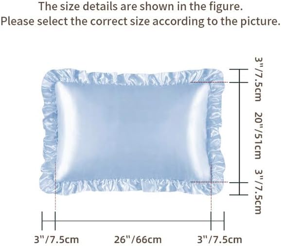 HommxJF Silky Satin Ruffled Pillow Cases for Hair and Skin, Light Blue Silk Pillowcases Queen Set of 2 with Envelope Closure Princess Room D…