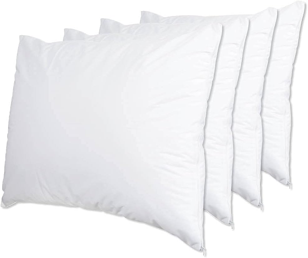 ForPro Professional Collection Premium Waterproof Pillow Protectors, Standard Size Pillow Cases with Zipper, White, 4-Count