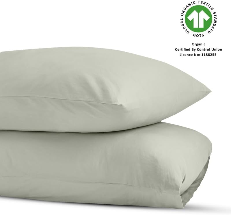 Bioweaves 100% Organic Washed Cotton Percale Weave Pillow Cases King Size GOTS Certified Queen Pillow Covers, Envelope Closure – Set of 2,…