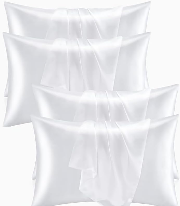 Satin Pillowcase Set of 4 -Silky Pillow Cases for Hair and Skin, 4 Pack Similar to Silk Pillow Covers with Envelope Closure, Gifts for…