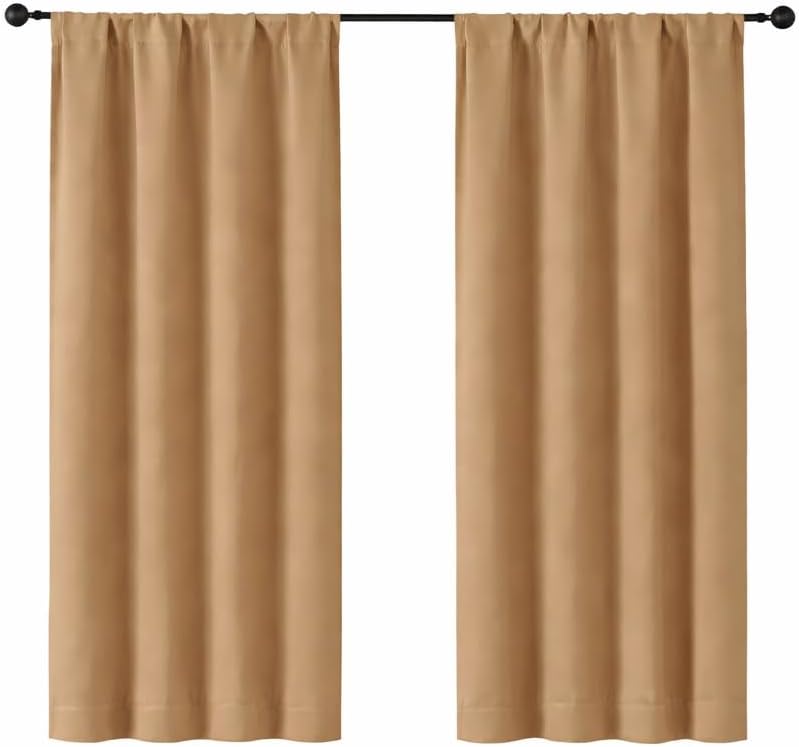 Simplebrand Ava Taupe Blackout Curtains for Bedroom 63 Inch Length 2 Panels Set, Solid Thermal Insulated Energy Saving Rod Pocket Window Tr…