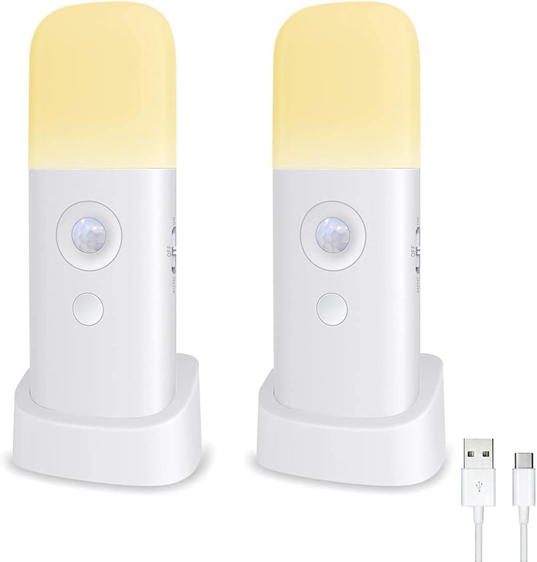 CREWEEL Motion Sensor Night Light Indoor, 2000mAh Battery Operated Lights, Cordless Table Lamps for Kids, 5 Stages Dimmable LED Nursery…