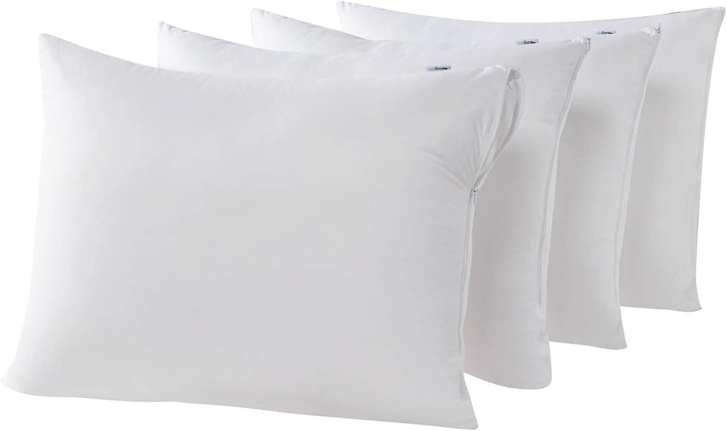 Kingnex 4 Pack Waterproof Down Feather Proof Pillow Protectors with Zipper King Size Set of 4 Poke Proof Bed Pillow Covers 4 Pack White