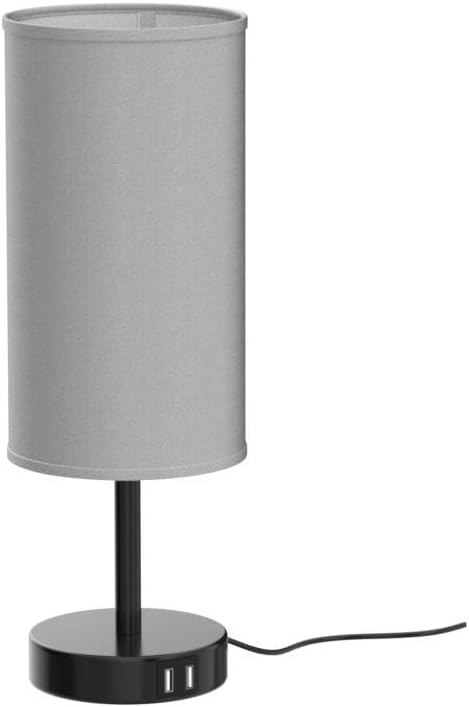 Yarra-Decor Bedside Lamp with USB Port - Touch Control Table Lamp for Bedroom 3 Way Dimmable Nightstand Lamp with Round Grey Fabric Shade…