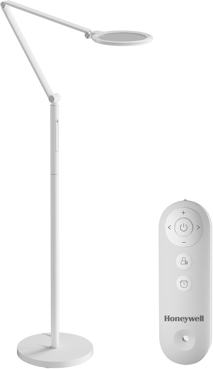Honeywell LED Floor Lamp - F01WT SunturaluxTM Eye Caring Dimmable Standing Light with Remote, Bright Natural Daylight 5 Colors & 5…