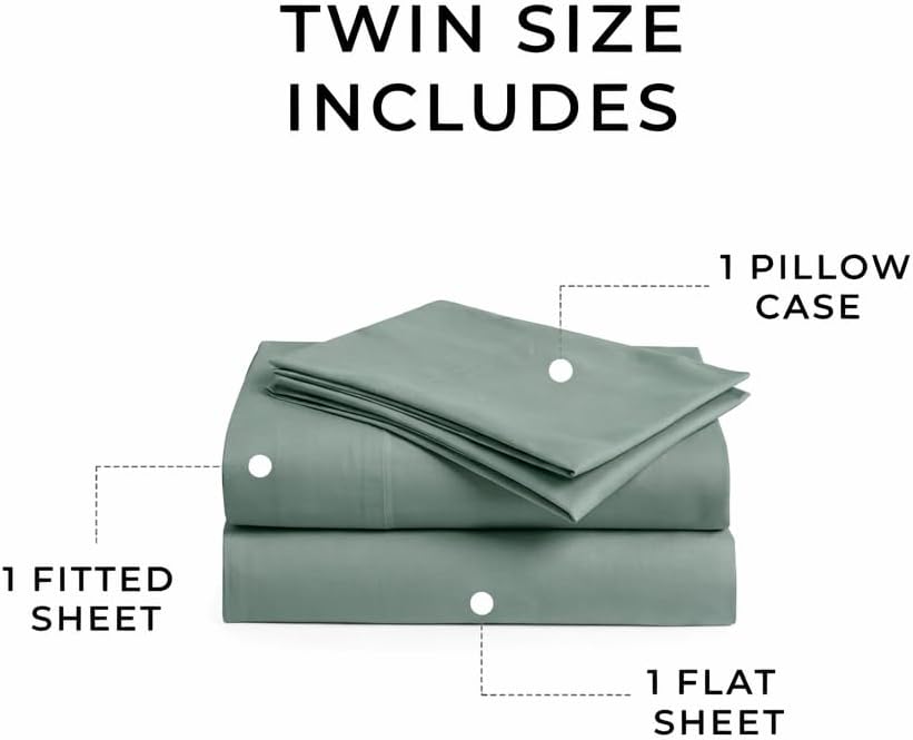 Perupima Peru Pima 415 Thread Count Percal Twin Sheet Set - 100% Peruvian Pima Cotton, 3 Piece (Flat, Fitted, 1 Pillowcase) - Cooling, Cris…