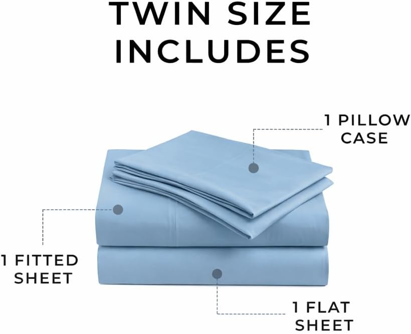 Perupima Peru Pima 415 Thread Count Percal Twin Sheet Set - 100% Peruvian Pima Cotton, 3 Piece (Flat, Fitted, 1 Pillowcase) - Cooling, Cris…
