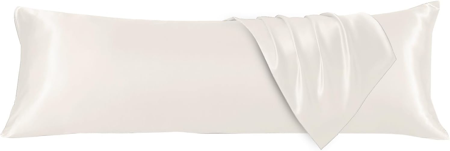 Huxmeyson Body Pillow with Satin Pillowcase, Body Pillow for Adults, Removable Cover, Beige (20"x54") 1 count