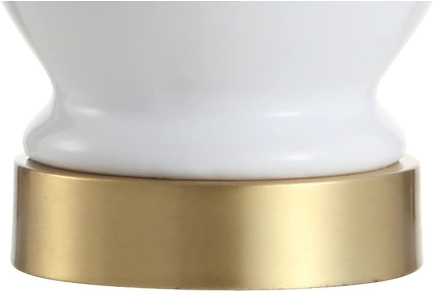 JONATHAN Y 20" White Textured Ceramic and Brass Gold Table Lamp, Glam Bedside Nightstand Lamp for Living Room Bedroom, White Linen Shade…