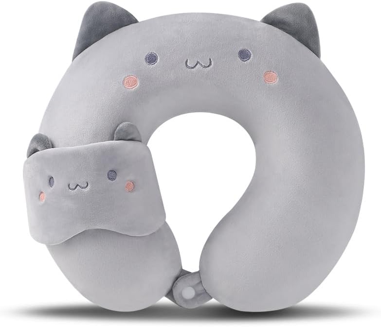 MissSoul Kids Neck Pillow for Travel with Sleep Eye Mask, Cute Travel Neck Pillow, Memory Foam Flight Sleeping Headrest Pillow for Boys & G…