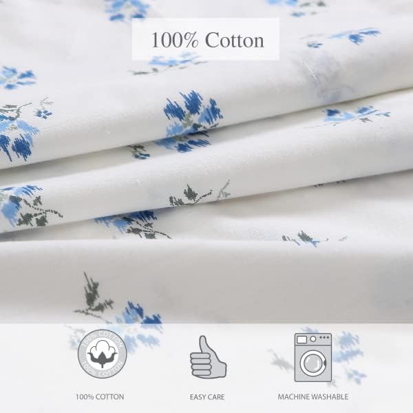 StoneCottage Stone Cottage - Queen Sheets, Cotton Percale Bedding Set, Crisp & Cool Ideal Bedding Set (Blue Sketchy Ditsy, Queen) Cotton Bl…