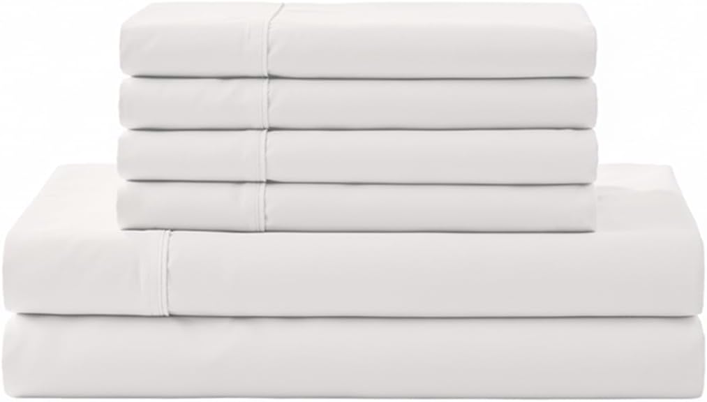 Linenhome Linen Home 6 Piece Queen Cotton Sheet Set, 100% Cotton Percale, 4 Pillowcases, Deep Pocket with All Around Elastic Sheet, Crisp B…