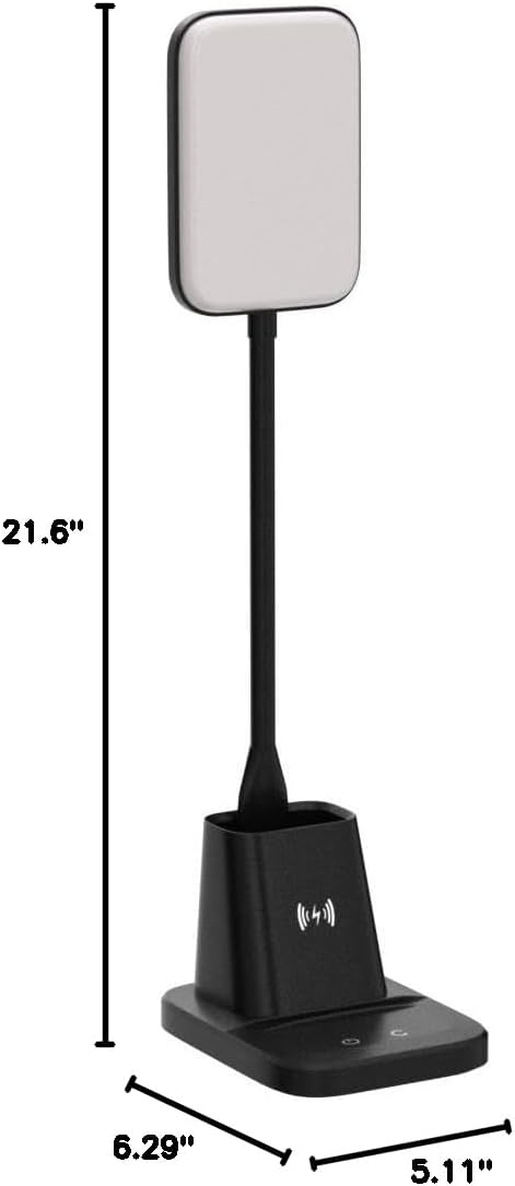 Desk Lamp, LED Desk Lamps for Home Office, Wireless Charger Small Desk Lamp with Pen Holder, 3 Color Modes, Dimmable, CRI 85, 800LM…
