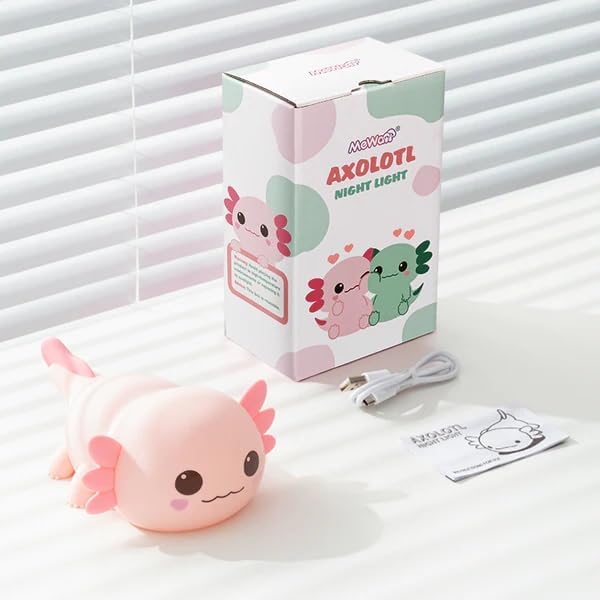 Mewaii Huggwaii Squishy Axolotl Night Light for Kids – Dimmable Silicone Axolotl Lamp, 2025 Upgraded Baby Night Light, Rechargeable, 20H Ba…