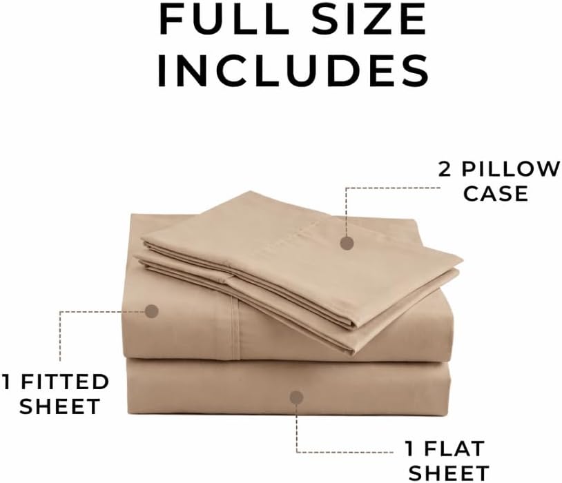 Perupima Peru Pima 415 Thread Count Percale Full Sheet Set - 100% Peruvian Pima Cotton, 4 Piece (Flat, Fitted, 2 Pillowcases) - Cooling, Cr…