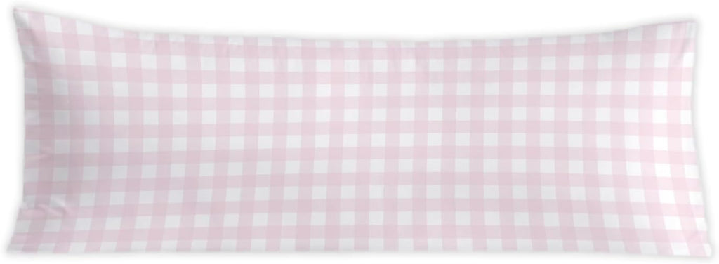 Pink Plaid Gingham 20x54 Body Pillow Cover, Preppy Room Dorm Decor, Girly Room Decor, Pink and White Checkered Decorative Long Body…