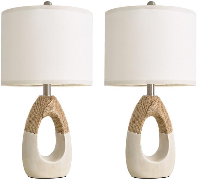 OYEARS 22” Boho Table Lamps for Bedroom Living Room Upgraded Set of 2 Medium Farmhouse Rattan Table Lamps, Rustic Home Decoration…