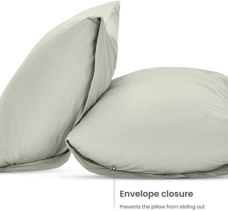 Bioweaves 100% Organic Washed Cotton Percale Weave Pillow Cases Standard Size GOTS Certified Queen Pillow Covers, Envelope Closure – Set of…