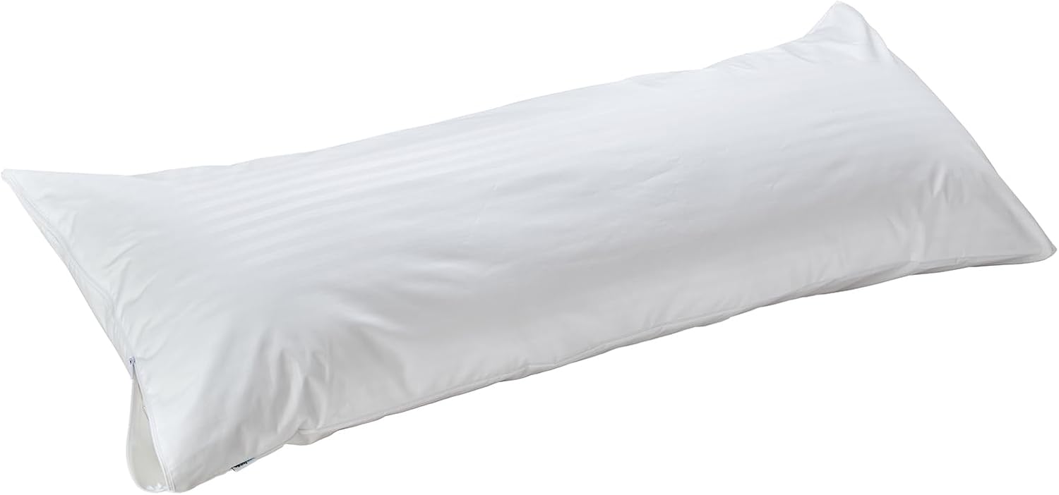 Kingnex Waterproof Down Feather Proof Striped Body Pillow Protectors for 20x54 Pillow Zippered Plain Pillow Cover White 1 Pack Only 21x55