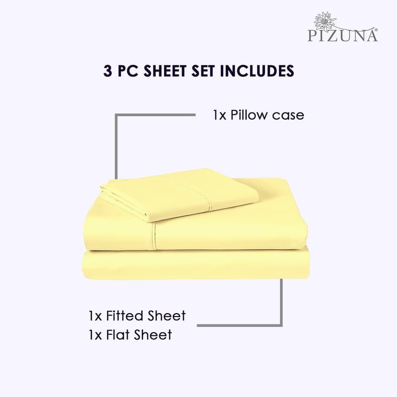 Pizuna Twin Sheet Set 100% Luxury Cotton 800 Thread Count Soft Sateen Weave Breathable Hotel Quality Cooling Bed Sheets Twin Size Bedding S…