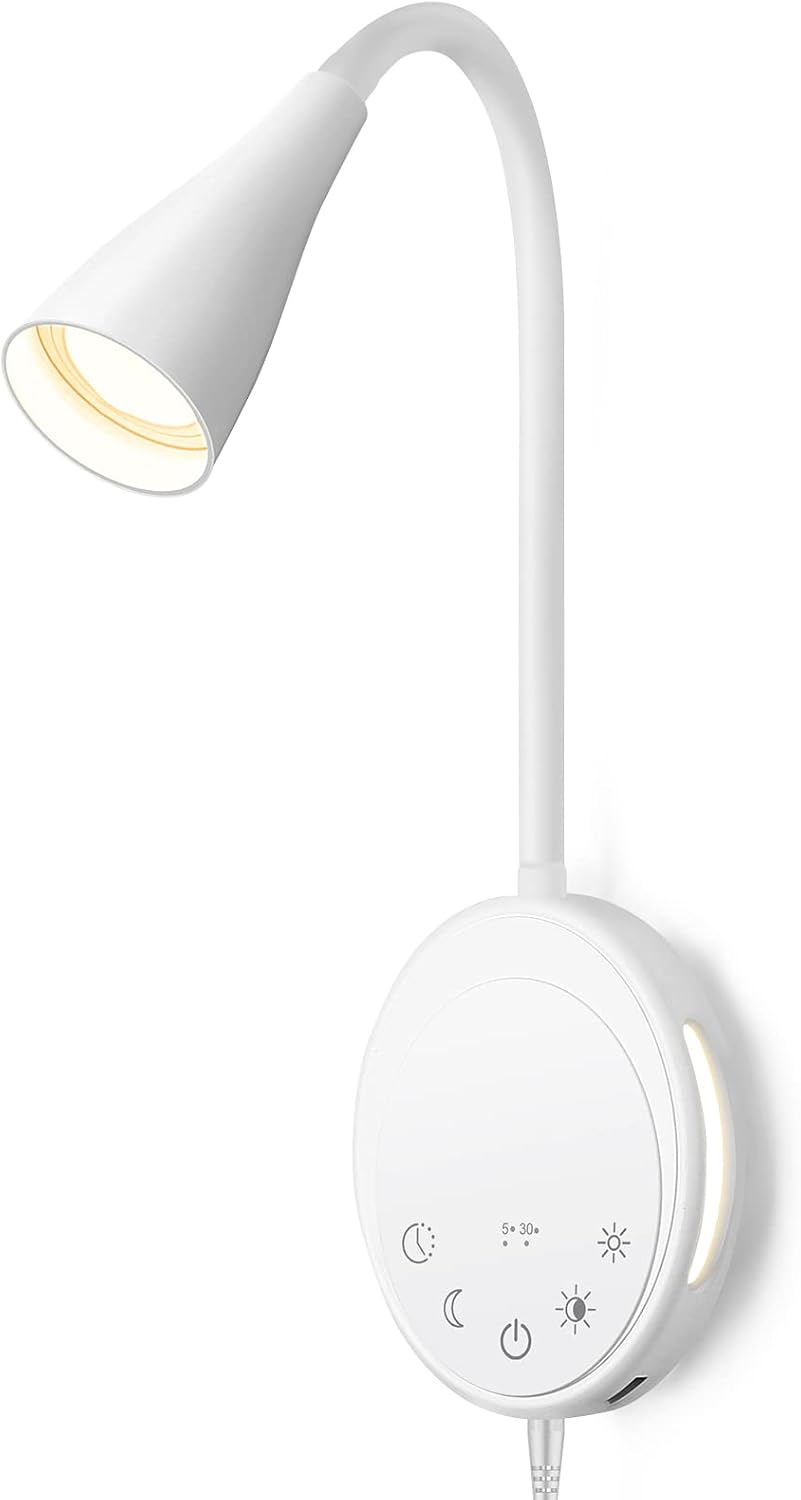 SANKEDOU LED Wall Mounted Reading Light, Book Light for Reading in Bed with Touch Control, 5 Dimmable, USB Output, Night Light & Timers…