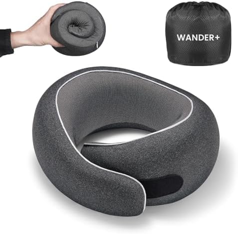 WANDER PLUS® Travel Pillow, 100% Pure Memory Foam Travel Neck Pillow Airplane Neck Support Ergonomic Design Best for Sleeping Plane Car…