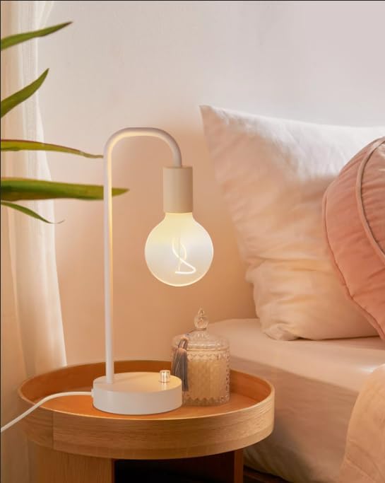 ONEWISH Industrial Small Table Lamp for Bedroom, Fully Dimmable Modern Beside Lamps with 2700K Warm Light Bulb for Kids Reading, White…