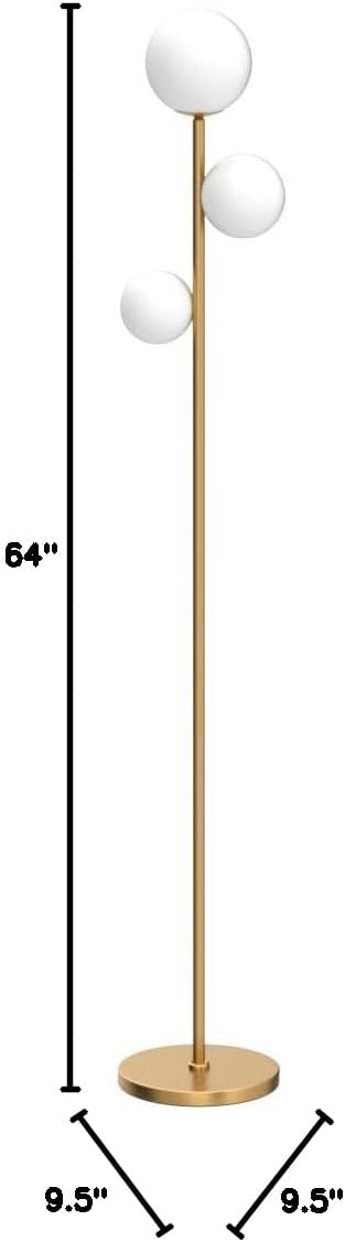 Fiqevs 3 Globe Floor Lamp Mid Century Modern, Gold Standing Lamp with Frosted Glass Shade & LED Bulbs, Tall Pole Light with Foot Switch…
