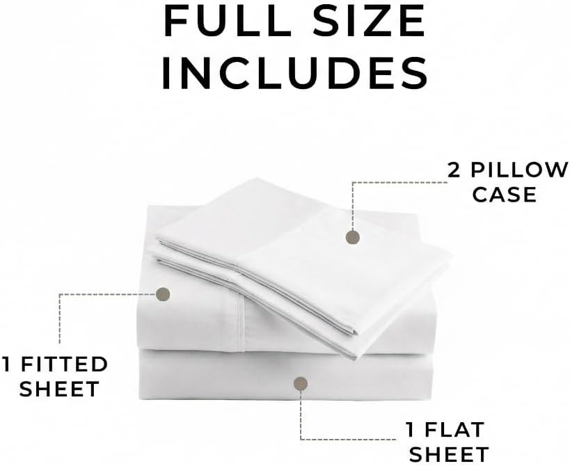 Perupima Peru Pima 285 Thread Count Percale Full Sheet Set - 100% Peruvian Pima Cotton, 4 Piece (Flat, Fitted, 2 Pillowcases) - Cooling, Cr…