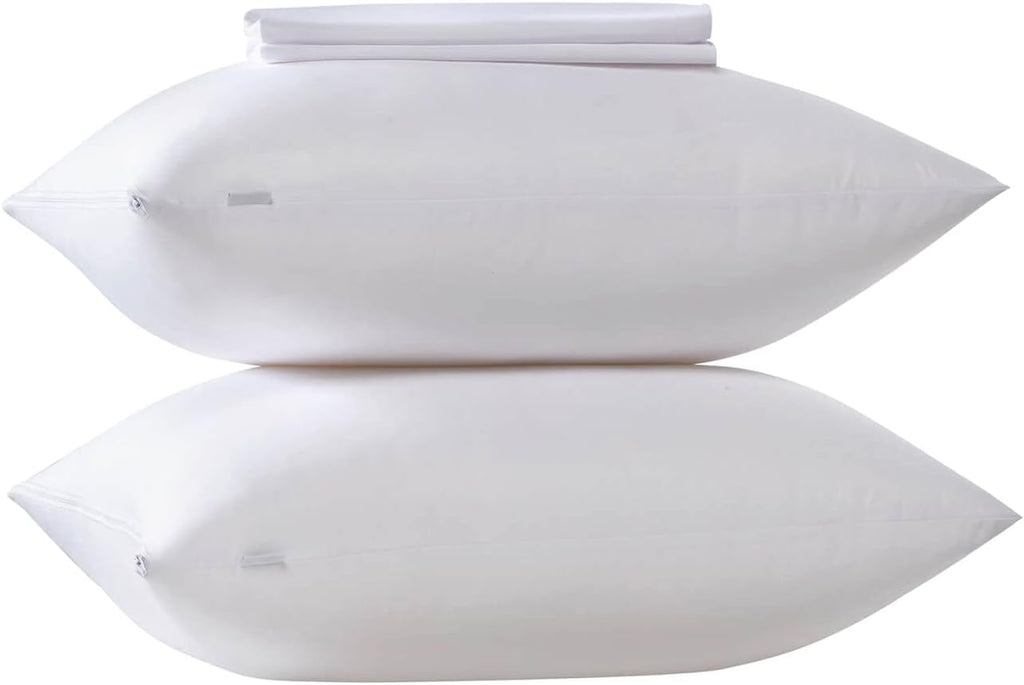 Kingnex 4 Pack Cooling Bamboo Viscose Feather Proof Pillow Protectors with Zipper Queen Size Waterproof Down Proof Covers for Bed Pillows 4…