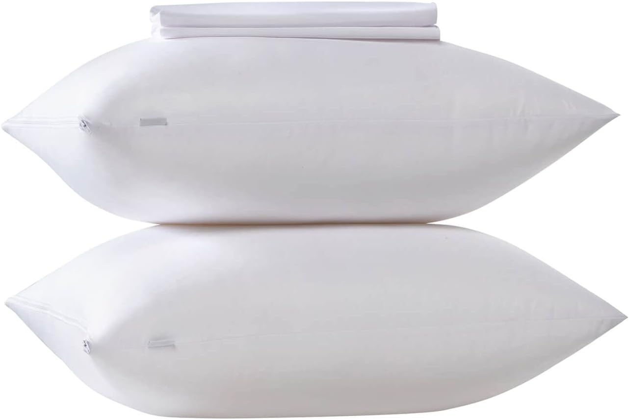Kingnex 4 Pack Cooling Bamboo Viscose Feather Proof Pillow Protectors with Zipper Queen Size Waterproof Down Proof Covers for Bed Pillows 4…