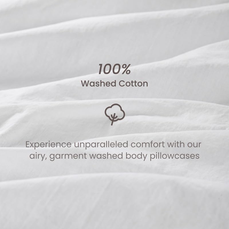 Bioweaves 100% Organic Washed Cotton Percale Weave Body Pillow Cover GOTS Certified Body Pillow Pillowcase – 21” x 54”, White Cotton White