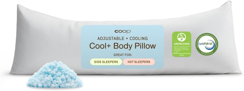 CoopSleepGoods Coop Home Goods Cool+ Adjustable Cooling Body Pillow, 18x52, Cooling Gel Memory Foam & Microfiber, Side Sleeper & Pregnancy…