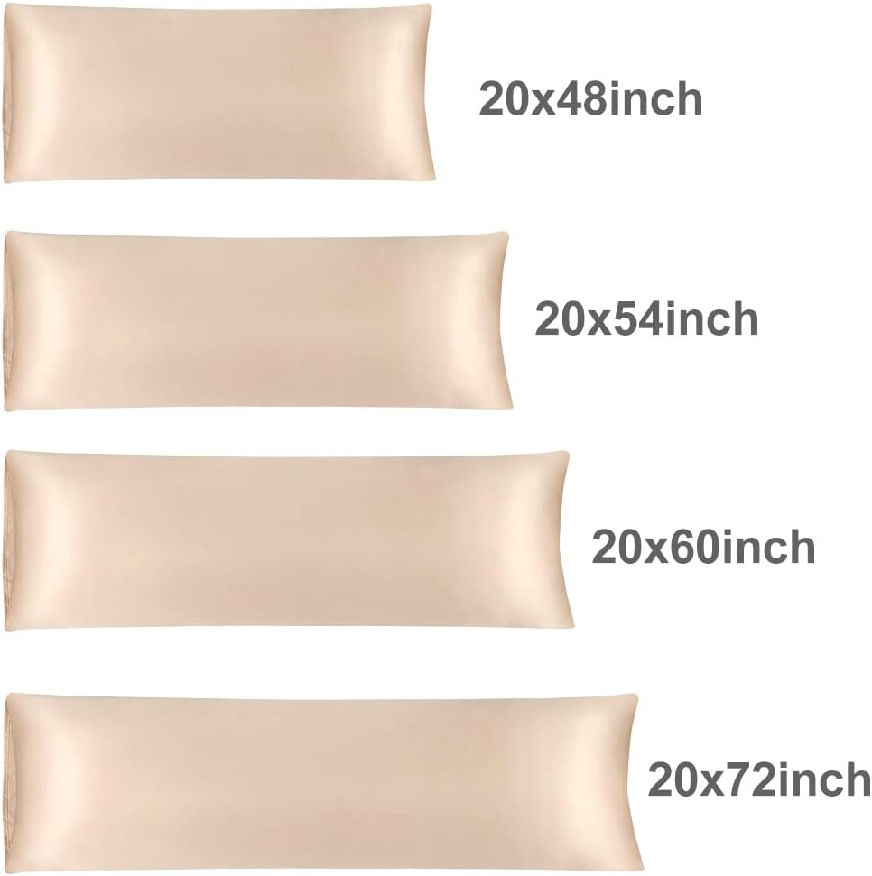 uxcell Body Pillow Cover 20x60 Inch Khaki Silky Satin Body Pillowcases for Hair and Skin Luxury Cooling Soft Smooth Washable
