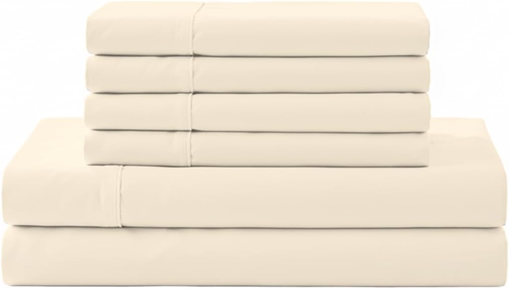 Linenhome Linen Home 6 Piece Queen Size Cotton Sheet Set, 100% Cotton Percale, 4 Pillowcases, Deep Pocket with All Around Elastic Sheet, Cr…