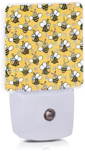 Bee Night Light, Cute Cartoon Bees Plug-in Night Lights with Dusk-to-Dawn Sensor for Bedroom, Bathroom and Living Room Sleep Friendly lamp…