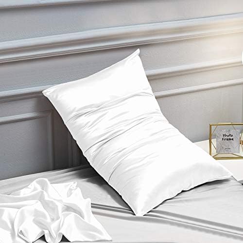 Ntbay 12 Pack Satin Queen Pillowcases for Hair and Skin, Luxurious and Silky Pillow Cases with Envelope Closure, 20 x 30 Inches, White 12 P…