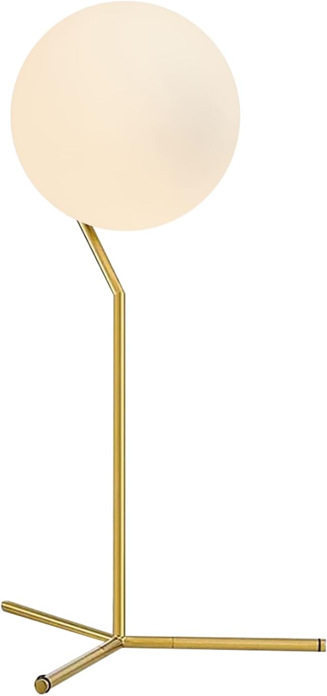 BOKT Modern 1-Light Glass Globe Table Lamp Contemporary Minimalist Tall Bedside Desk Nightstand Lamp Vintage Brush Gold Metal Table Light…