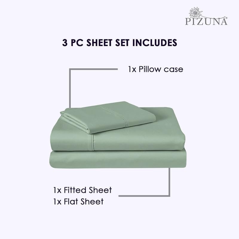 Pizuna Twin Sheet Set 100% Luxury Cotton 800 Thread Count Soft Sateen Weave Breathable Hotel Quality Cooling Bed Sheets Twin Size Bedding S…