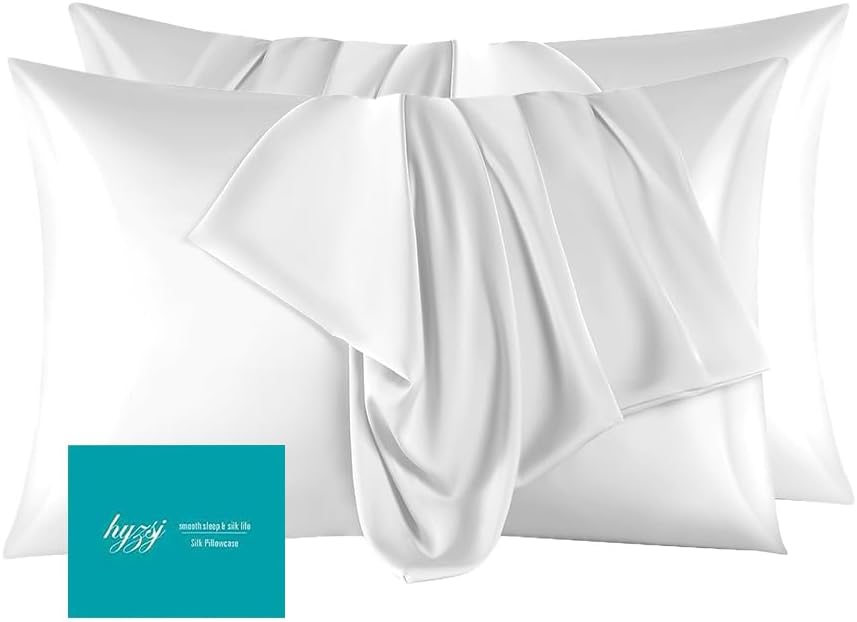 2 Pack Mulberry Silk Pillowcase for Hair and Skin Standard Size, Silk Pillowcase 20"X 26" with Hidden Soft Breathable Smooth Cooling…