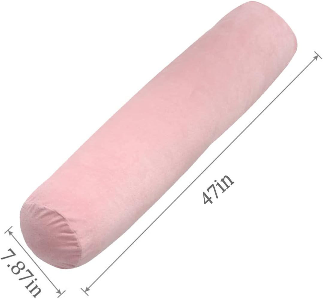 1 MIDDLE ONE Body Pillow for Adults, Bolster Pillow with Removable Velour Cover, Long Round Roll Cylinder Pillow for Bed, 47" x 7.87", Pink